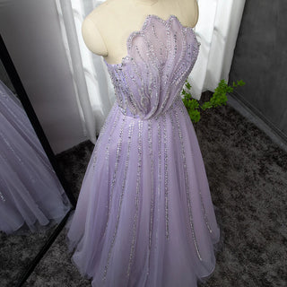 Lilac Luxury Beading Dubai Evening Dress: 2024 Long Elegant Scalloped Arabic Women's Formal Prom Dress