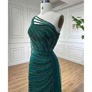 Green One Shoulder Mermaid Split Open Evening Dress: Beaded Sexy Party Gown for Women 2024