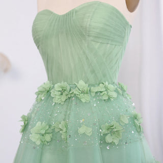 Luxury Sage Green 3D Flowers Evening Dress with Cape - Elegant Sweetheart Arabic Wedding Party Gown