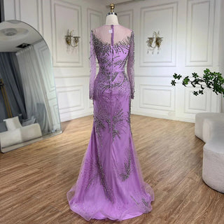 Elegant Purple Mermaid Evening Gowns with Beaded Skirt and Lace-up Detail - Women's Wedding Party 2024