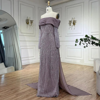 Lilac Arabic Evening Mermaid Dress with Beaded Tassel Elegance - Women's Party 2024