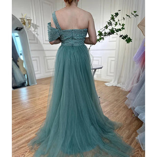 Ships in 1 to 3 Days - Turquoise Mermaid Evening Gown 2024: High Split, Luxury Beaded, Elegant for Women's Party