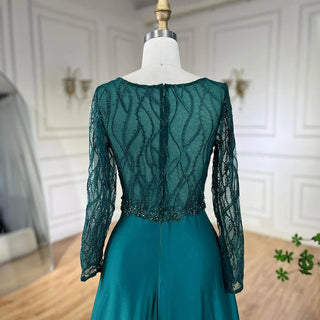 Arabic Green Mermaid Elegant Satin Lace Beaded Luxury Dubai Evening Dresses Gowns For Women Wedding Party