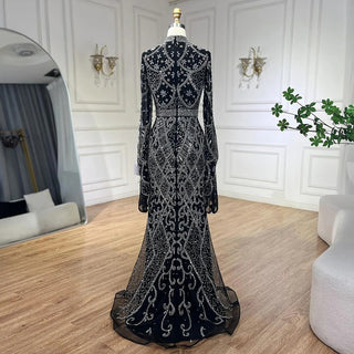 Grey Muslim Mermaid Elegant Cape Sleeve Beaded Luxury Dubai Long Evening Dress - Women's Party 2024