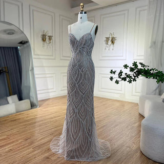 2024 Nude White Mermaid Evening Dress: Spaghetti Strap Luxury Elegance for Women's Party