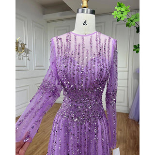 Muslim A-Line Beaded Luxury Arabic Evening Dress Gown 2024: for Women Wedding Party