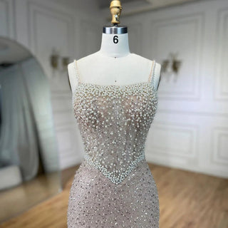 Nude Mermaid Evening Gown - Elegant, Luxurious, Pearls Beaded. Perfect for Women's Wedding Party in 2024