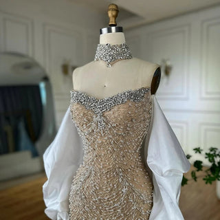 White Beaded Mermaid Evening Dresses For Women Saudi Wedding Party