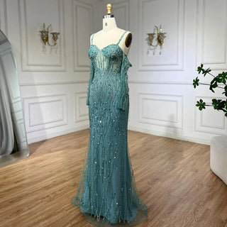 Grey Mermaid Spaghetti Strap Evening Gown: Luxury Beaded Elegance for Weddings and Parties 2024