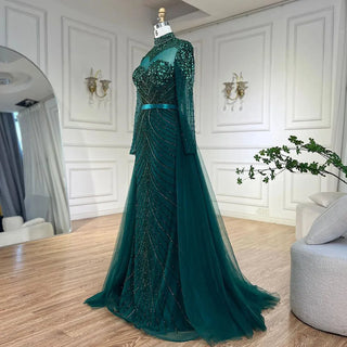 Chic Muslim Green Elegant Mermaid Luxury Lace Beaded Arabic Evening Dress - Wedding Party Gown for Women 2024