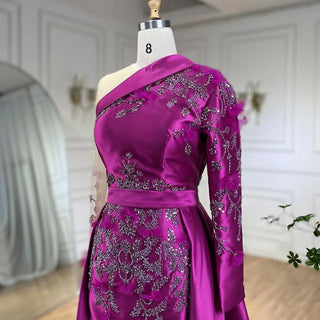 Arabic Purple Mermaid Satin Lace Beaded Luxury Dubai Evening Dress - Elegant Gown for Women's Party 2024