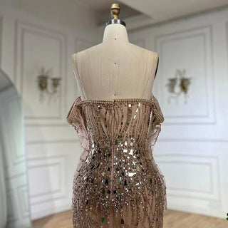 Ships in 1 to 3 Days - 2024 Arabia Gold Mermaid Luxury Beaded Off-Shoulder Dubai Evening Dress - Gown for Women's Wedding Party