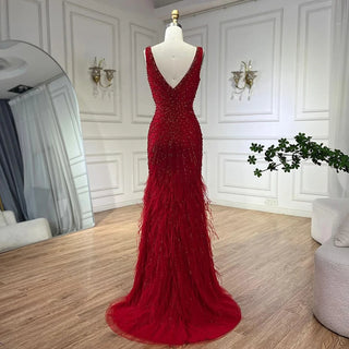 Luxury Dubai Caramel Spaghetti Strap Evening Dresses with Feathers For Women’s Wedding Party