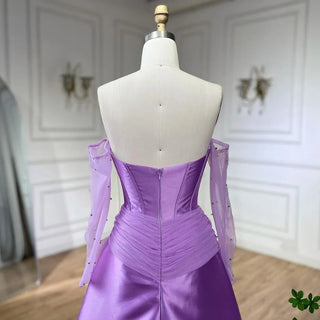 2024 Arabia Purple Strapless A-Line Evening Gown with Gloves - Luxury Beaded Satin for Women's Wedding Party