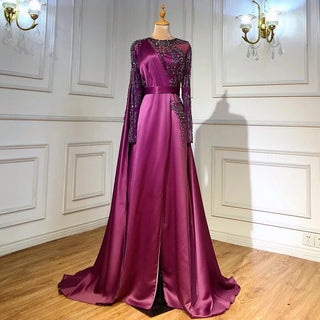 Grape Elegance: 2024 Luxury Evening Dress with High Split in Satin for Women at Parties