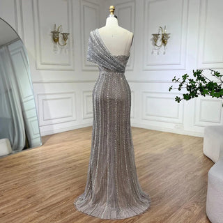 Ships in 1 to 3 Days - 2024 Green Mermaid High Split One Shoulder Beaded Evening Dress: Gowns for Women's Wedding Party