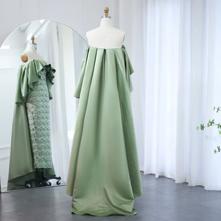 Ships in 1 to 3 Days - Luxury Dubai Arabia Sage Green Evening Dresses Gowns With Cape Beaded Women Wedding Party Dress 2024