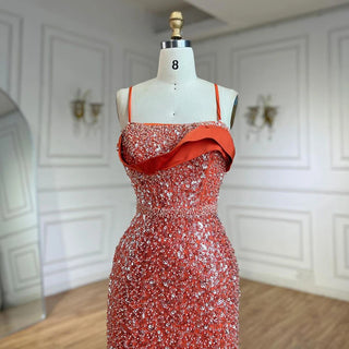 Arabic Orange One-Shoulder Mermaid Luxury Dubai Evening Gown for Women's Wedding Party 2025