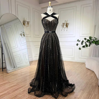 Dubai Azure: 2024 Turquoise Spaghetti Strap A-Line Luxury Beaded Evening Dress - Gown for Women's Wedding Party