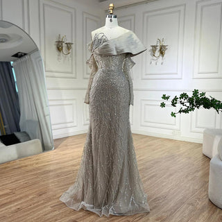 Ships in 1 to 3 Days - Luxury Arabic Nude Pearls Beaded Evening Dresses Dubai Elegant One Shoulder Women Wedding Party Gowns 2024