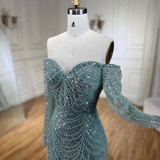 Dubai Nude Elegant Mermaid Evening Gown: Arabia Luxury Beaded for Women's Wedding Party 2024