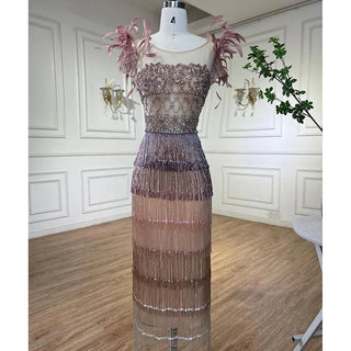 Feathers and Tassels: Luxury Lilac Dubai Evening Dresses for Wedding Parties