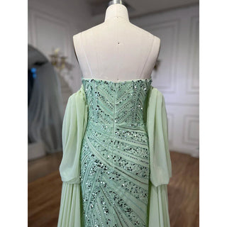 Luxurious Mint Beaded Mermaid Evening Dress Gown 2024: for Women Wedding Party