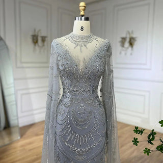 Ships in 1 to 3 Days - Dubai Gray Elegant Mermaid Lace Evening Dress - Luxurious Beaded Arabic Style for Women's Wedding Party 2024