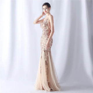 Sexy Strap Beaded Sequin Party Maxi Dress - Long Prom Evening Dress for Women