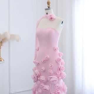 Chic Baby Pink 3D Flowers Mermaid Evening Dress with Sweetheart Neckline and Side Slit for Elegant Girls Party Gown