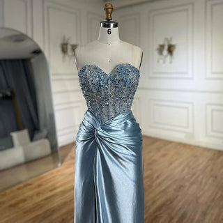 Ships in 1 to 3 Days - Luxurious Dubai Lilac Strapless Mermaid Evening Gown with Beaded Detailing and Split