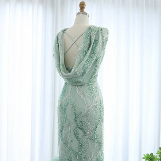 Custom-Made Luxury Dubai Sage Green Evening Gown with Feather Details - 2024 Arabic Wedding, Graduation, and Prom Dress