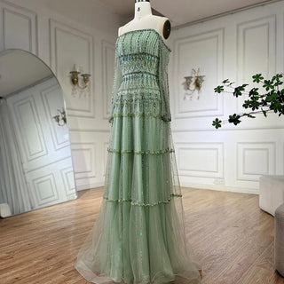 Ships in 1 to 3 Days - Dubai Arabic Sage Green Mermaid Evening Gown with Beaded Detailing - Luxury Party Dress for Women's Weddings 2024