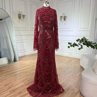 Ships in 1 to 3 Days - Black Muslim Luxury Beaded Elegant Mermaid Dubai Evening Dress - Gown for Women's Wedding Party 2024