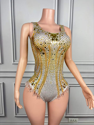 Dazzling Sequin Embellished Bodysuit with Intricate Patterns