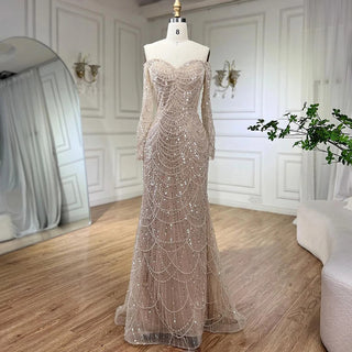 Dubai Nude Elegant Mermaid Evening Gown: Arabia Luxury Beaded for Women's Wedding Party 2024