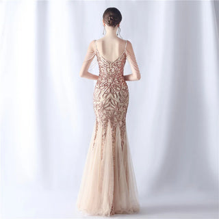 Sexy Strap Beaded Sequin Party Maxi Dress - Long Prom Evening Dress for Women