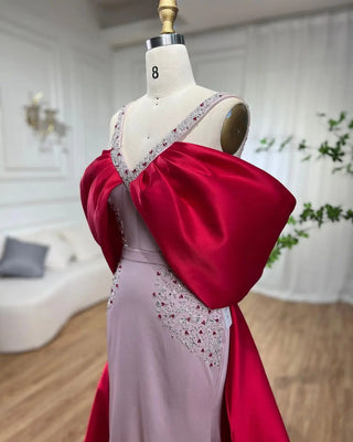 The Perfect Dubai Engagement Dress: Luxury Arabic Pink and Burgundy Mermaid Evening Dress with Cape (2024)