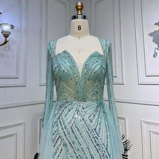 Arabic Turquoise Mermaid Evening Gown 2024: Beaded Open Split for Women's Wedding Party