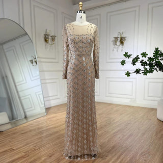 Arabia Gray Mermaid Floor-Length Evening Dress - Luxury Beaded Cut Out Gown for Women's Wedding Party