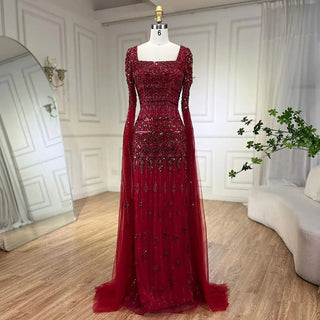 Caramel Mermaid Long Evening Dress with Beaded Cape Sleeves - Elegant Gown for Women's Wedding Party