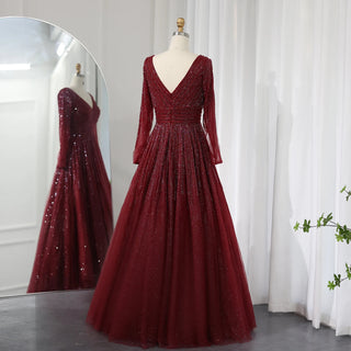 Arabic Emerald Green Muslim Evening Dress: Long Sleeve Luxury Burgundy Dubai Formal Dress for Women's Wedding