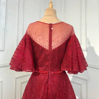 Dubai Blush Charm: Luxury Evening Dresses with Flare Sleeves in Pink and Burgundy Accents, Perfect for Plus Size Women at Wedding Parties and Formal Events.