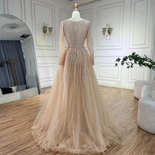 Arabic Pink Mermaid Beaded Evening Dress with Overskirt Luxury Gowns 2024 for Women's Wedding Party