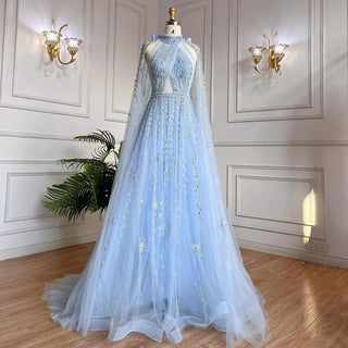 Dubai Arabic Luxury Nude A-Line Beaded Evening Dress with Cape Sleeves - Elegant Gown for Women Wedding Party 2024