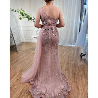 Arabic Purple Mermaid One Shoulder Evening Dress 2024 - High Split, Beaded Luxury Gown for Women's Party