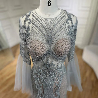 Ships in 1 to 3 Days - Nude Mermaid Prom Dress 2024 with Long Sleeves, Sparkling Sequined Beading - Luxury Elegance