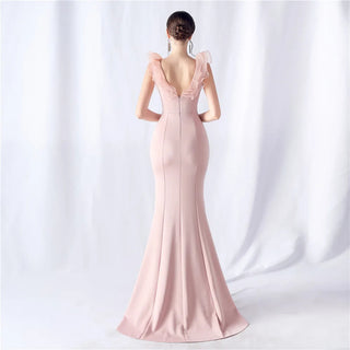 Sexy V-Neck Ruffle Celebrity Maxi Dress - Long Evening Party Dress for Women