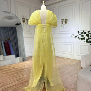 Ships in 1 to 3 Days - 2024 Elegant Yellow Saudi Arabic Ankle-Length Evening Gown - Beaded Dress for Formal Occasions