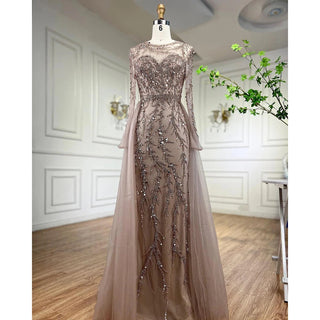 Ships in 1 to 3 Days - Muslim Green Elegant Mermaid Lace Beaded Luxury Long Evening Dress Gown for Women Wedding Party 2024